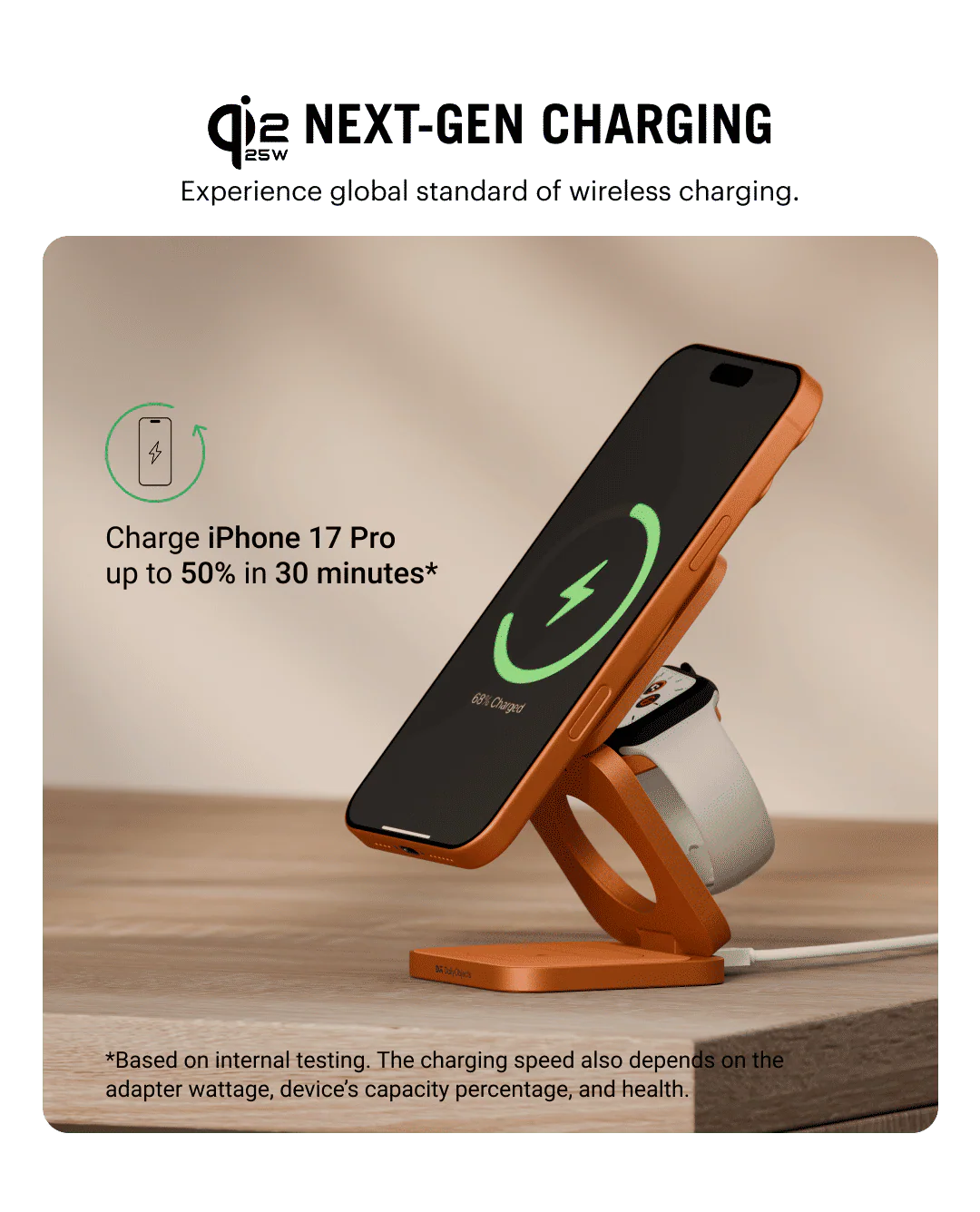 SURGE Foldaway 3-In-1 Qi2.2-Certified Magsafe-Compatible Wireless Charger - Cosmic Orange - Image 3