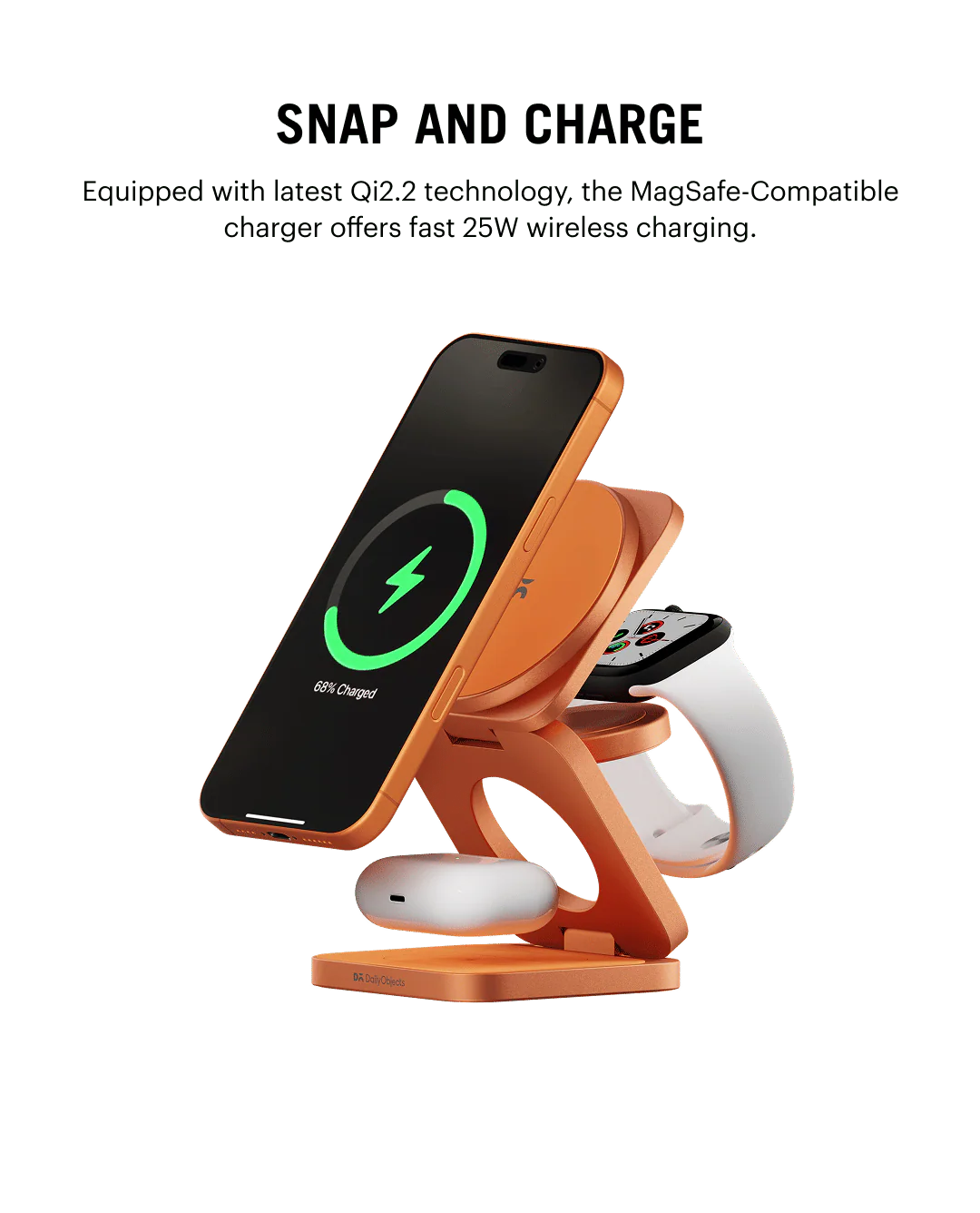 SURGE Foldaway 3-In-1 Qi2.2-Certified Magsafe-Compatible Wireless Charger - Cosmic Orange - Image 4