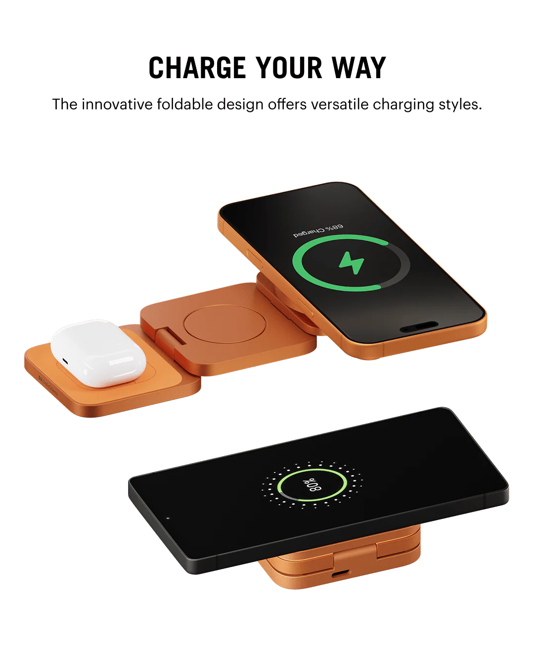 SURGE Foldaway 3-In-1 Qi2.2-Certified Magsafe-Compatible Wireless Charger - Cosmic Orange - Image 8