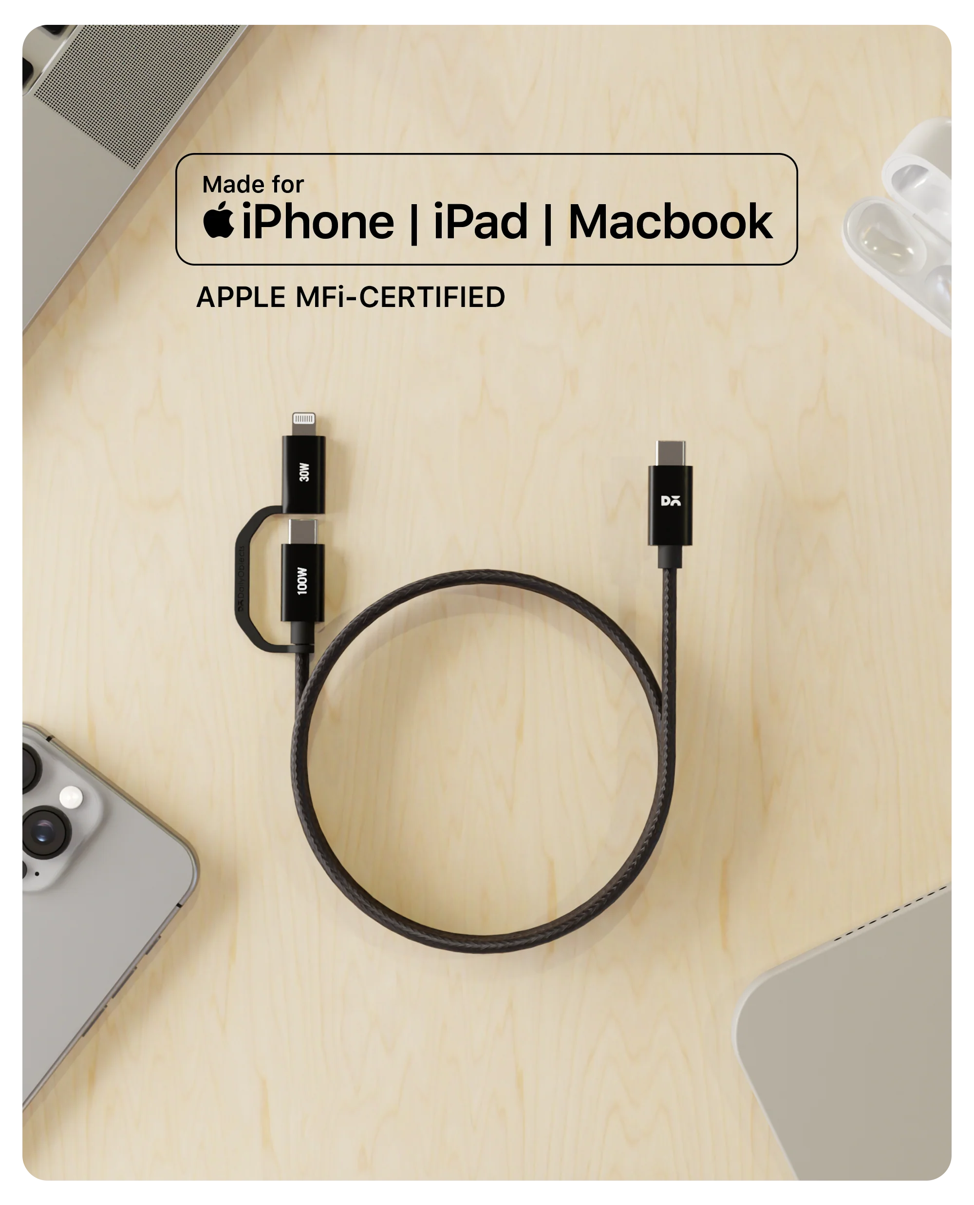 DailyObjects SURGE™ Kevlar Core 2-in-1 100W Apple Certified - MFi Charging Cable - Image 3